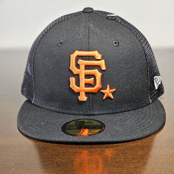 New Era San Francisco Giants 59Fifty Star Fitted Mesh Hat Cap Black Palm Size 7 - Picture 1 of 9